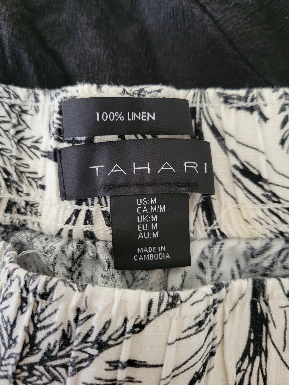 Tahari Black and White Printed Linen Pants - Picture 3 of 3